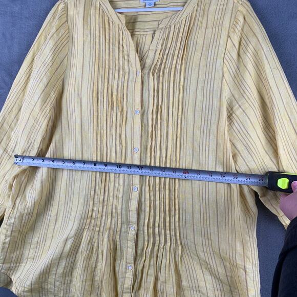 Sundance Yellow 100% Linen Pleated Front Warm Breeze Tunic Top Size XL - Picture 5 of 7